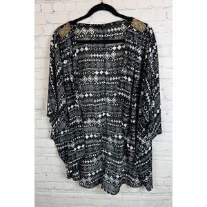 MISS ME black white aztec wood beaded open front cardigan blouse poncho L